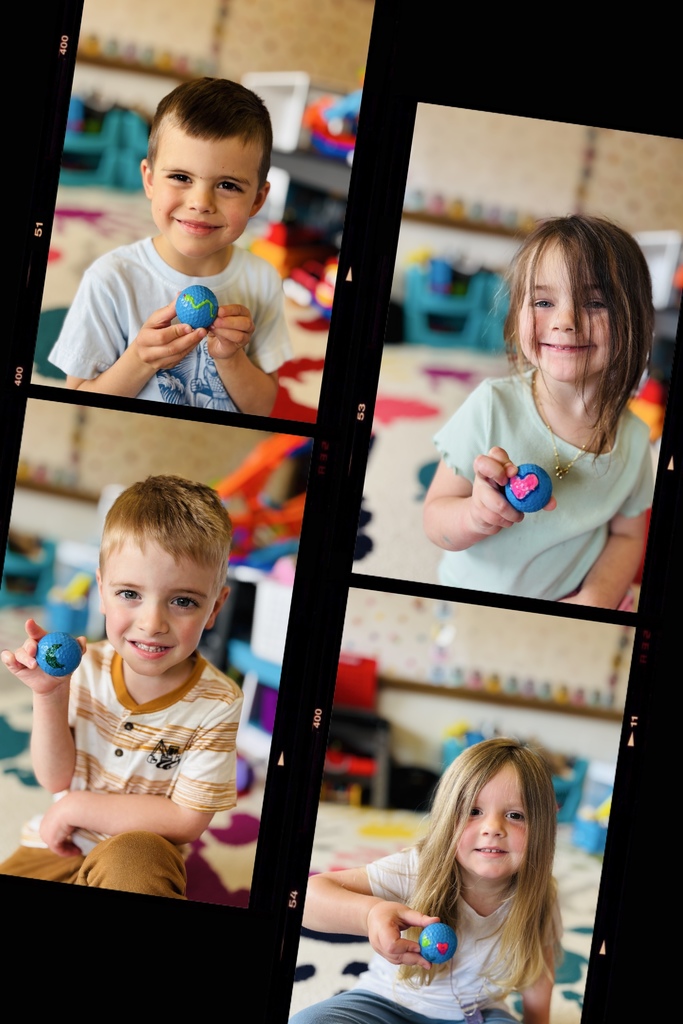 photo collage of students holding hand decorated golf balls