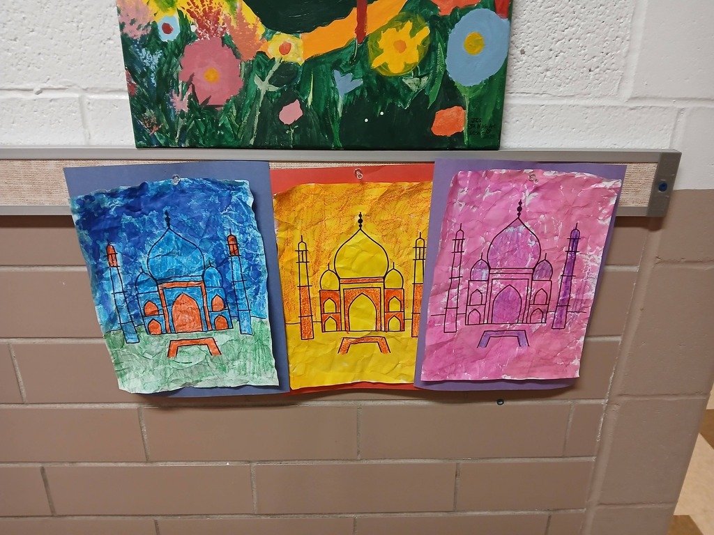 Art renderings of Taj Mahal using the traditional technique of Indian Batik, ancient "wax-resist" dyeing technique used to create intricate patterns and designs on fabric 