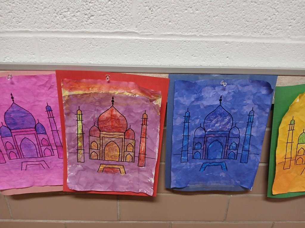 Art renderings of Taj Mahal using the traditional technique of Indian Batik, ancient "wax-resist" dyeing technique used to create intricate patterns and designs on fabric 