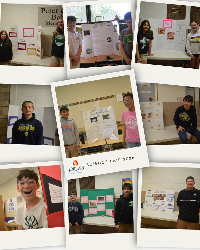 photo collage of students hosting a science fair