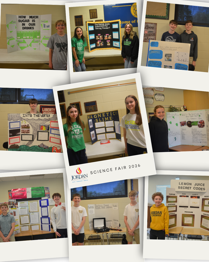 photo collage of students hosting a science fair