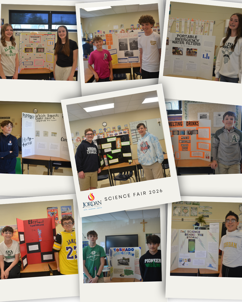 photo collage of students hosting a science fair