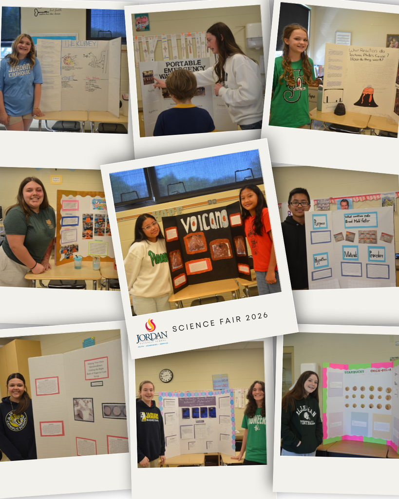 photo collage of students hosting a science fair
