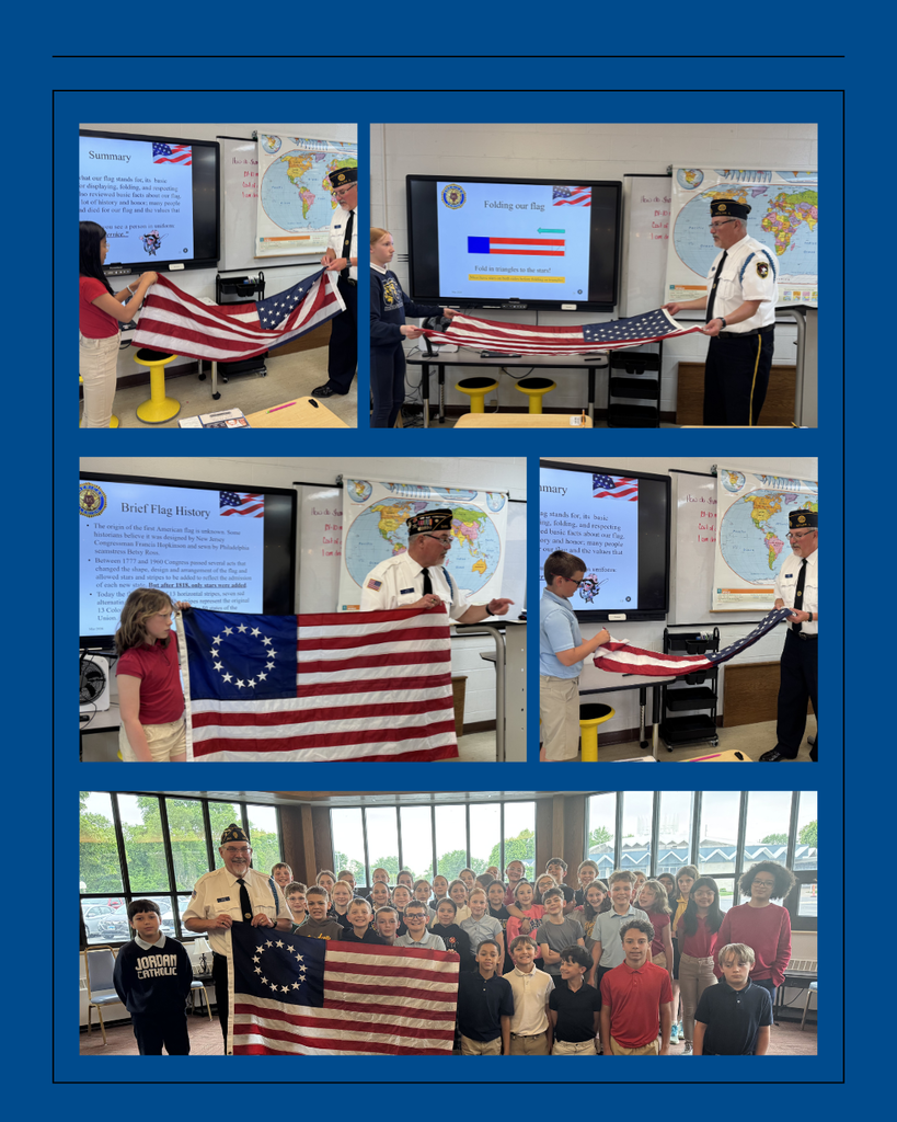 photo collage of students learning about the American flag