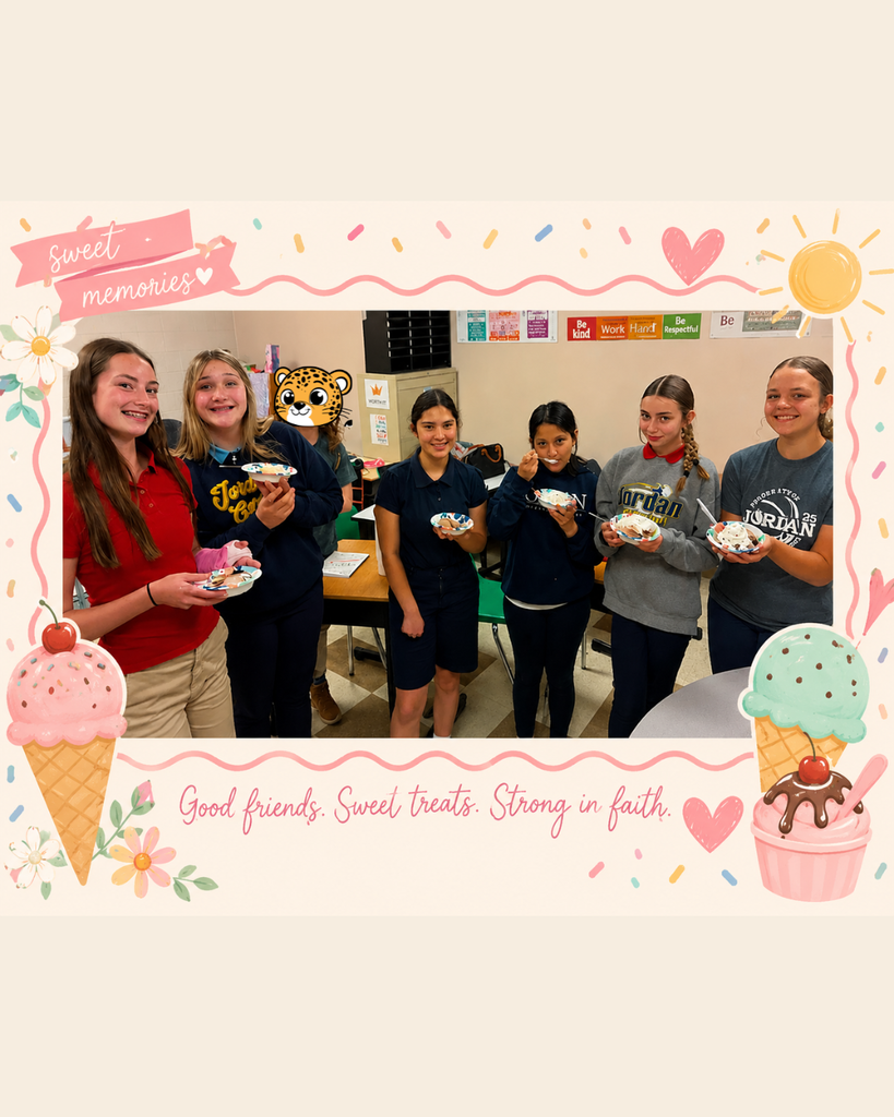 students posing with ice cream bowls