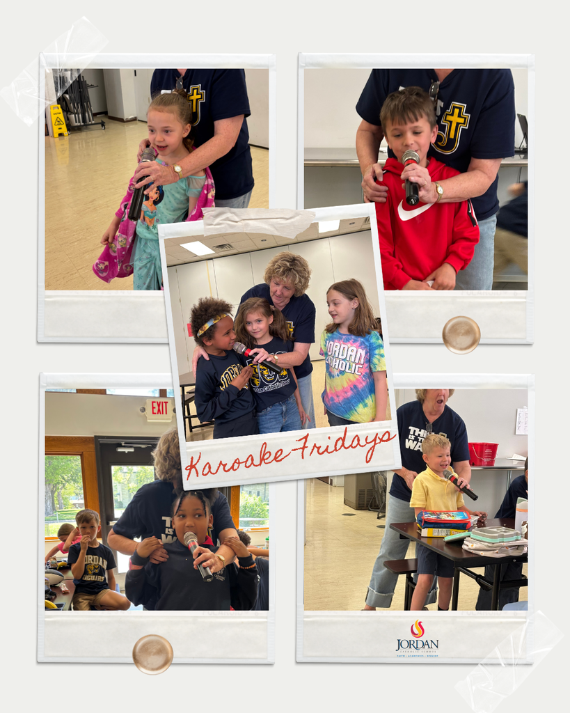 photo collage of students singing into a mic