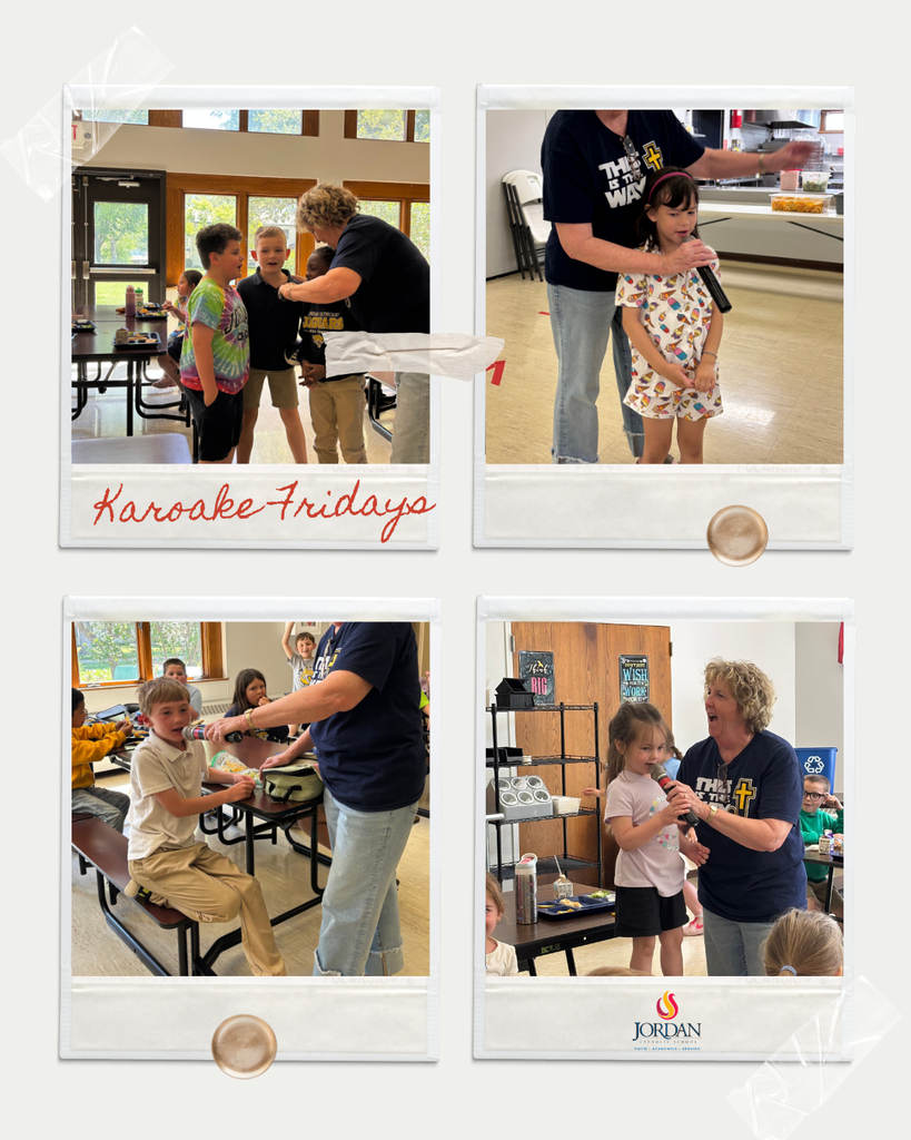 photo collage of students singing into a mic