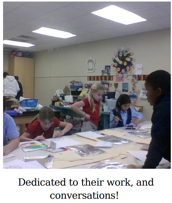 students working on art projects at a table