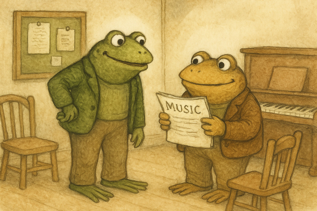 Frog and toad at a piano