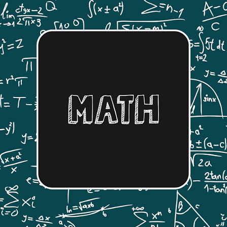 The word Math on a black background framed by math symbols.