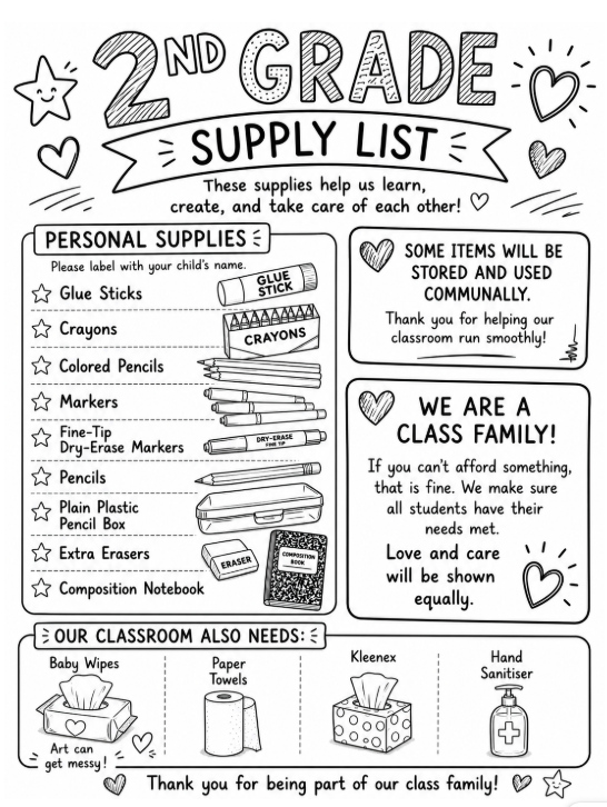 2nd Grade Supply List