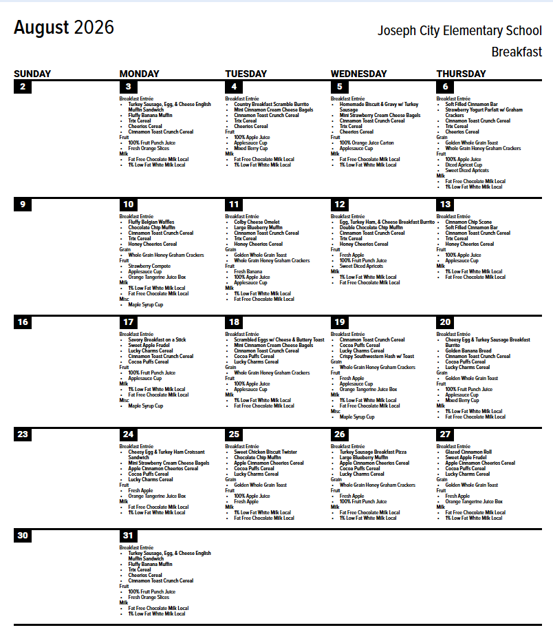 Breakfast Menu for K5