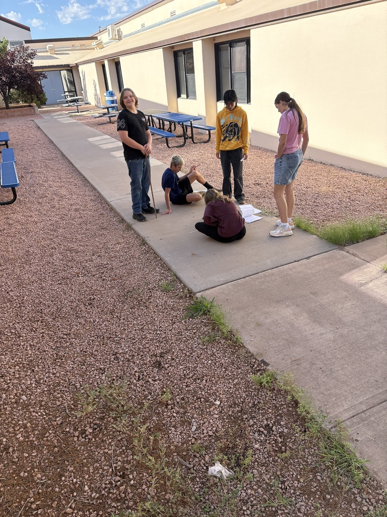 Geometry students chalking their city designs on sidewalks