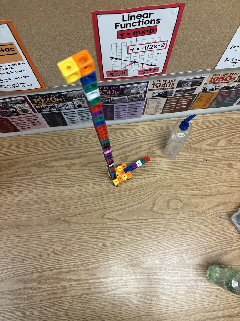 top view of the student creation made from blocks called "Giraffitron"