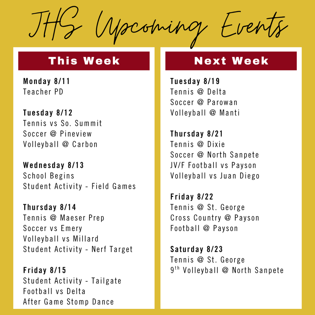 JHS Upcoming Activities