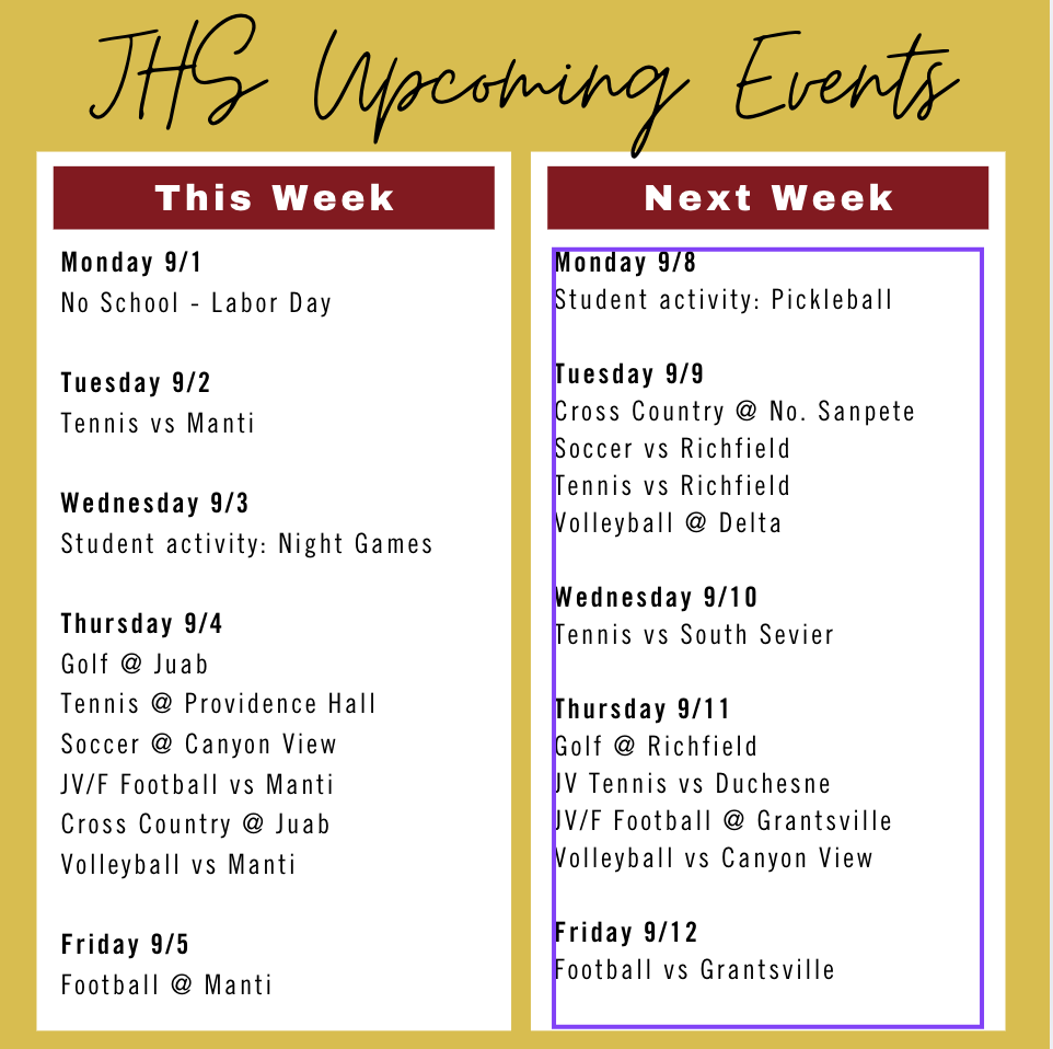 JHS Upcoming Activities - 9/2/25