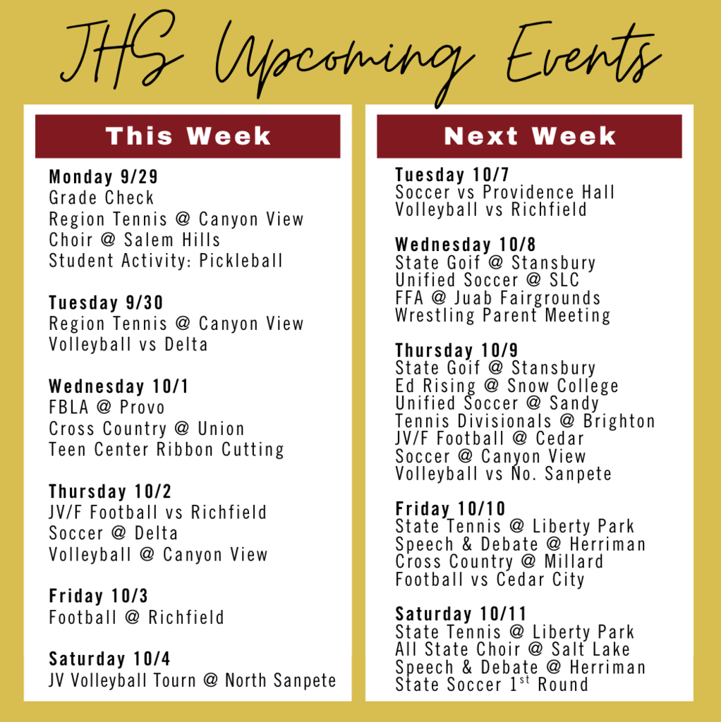 Upcoming Events 9/29