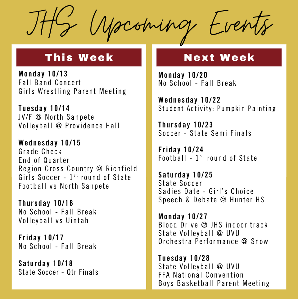 JHS Upcoming Events 10/13