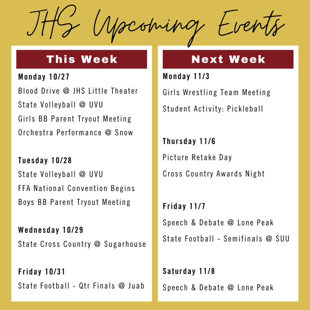 Upcoming Events - 10/27