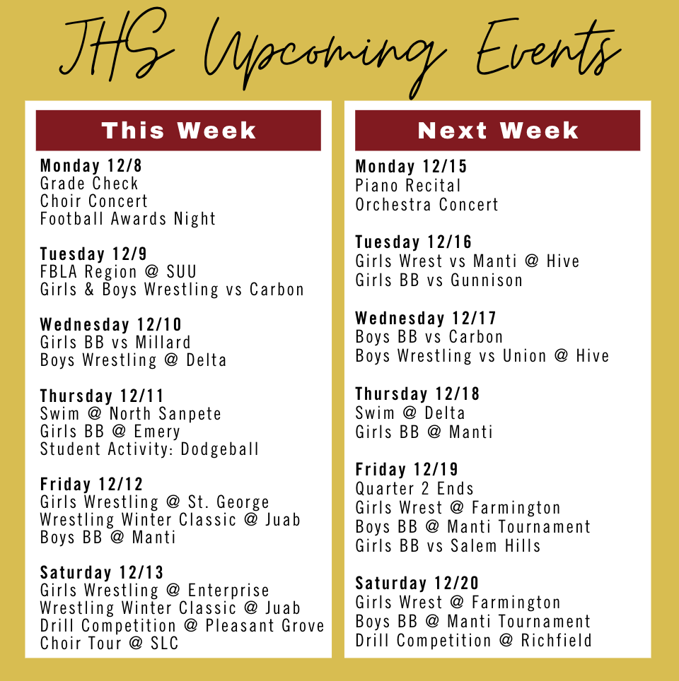 Upcoming events - 12/8