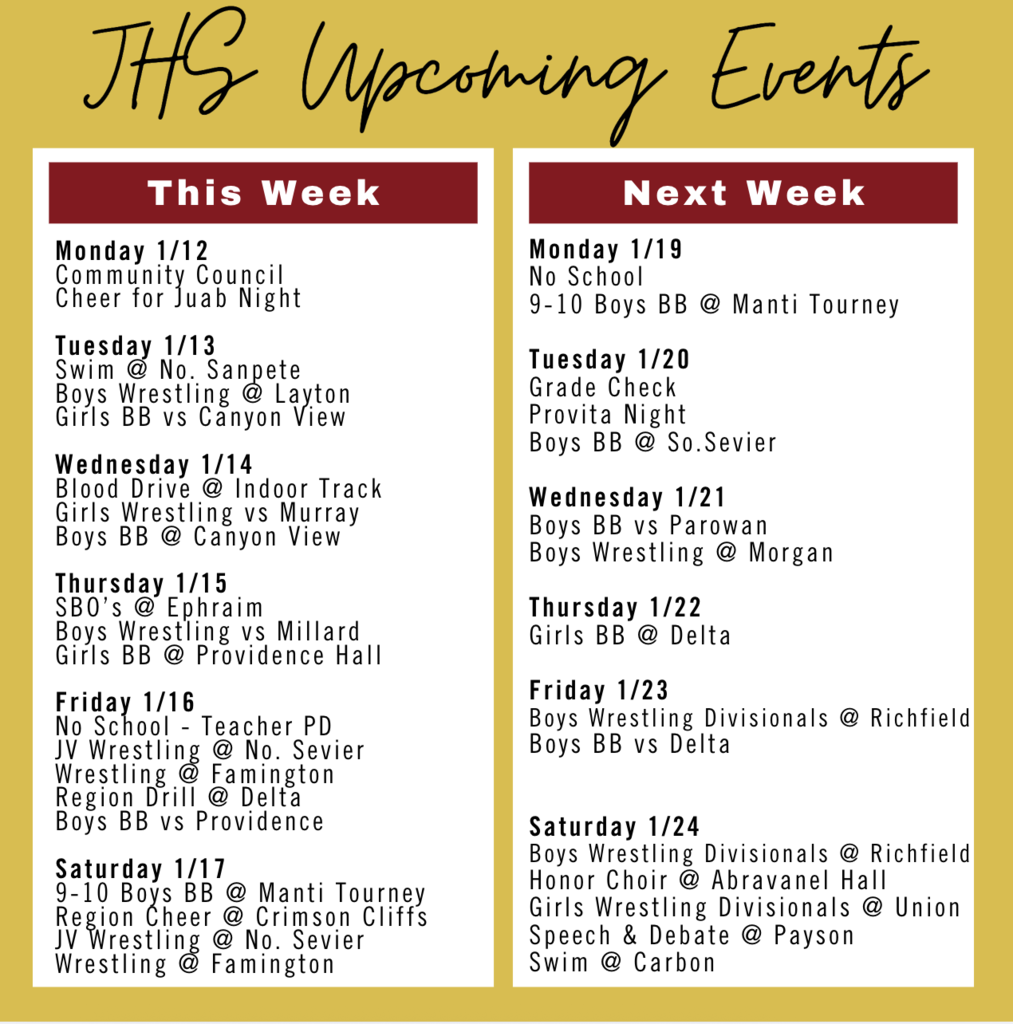 Upcoming Events - 1/12