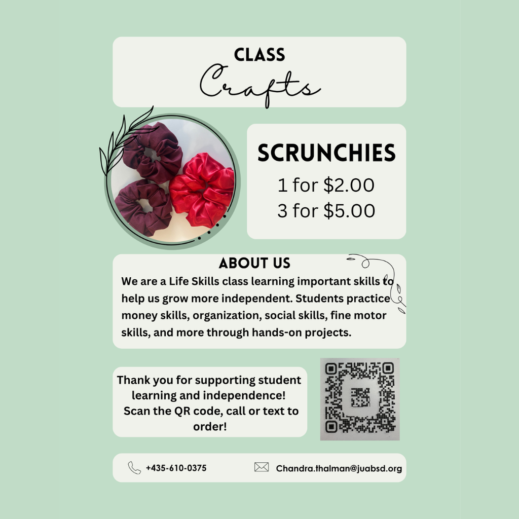 ad for scrunchies sold by Life Skills class