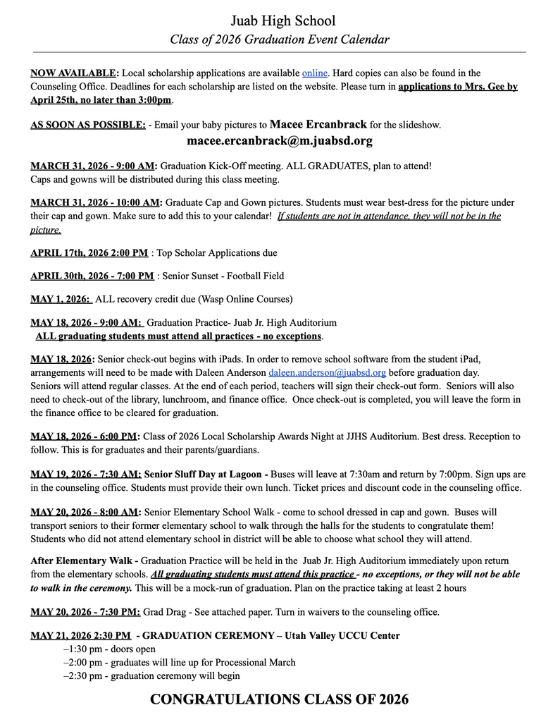 graduation schedule of events