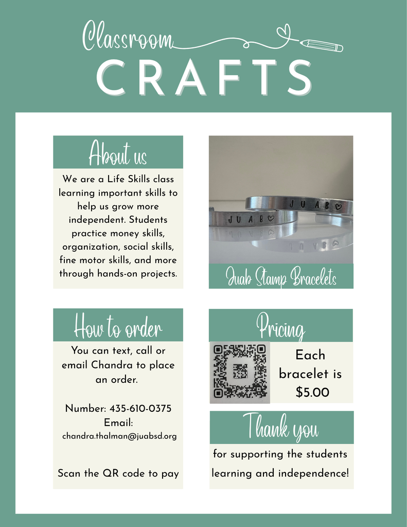 flyer advertising Juab stamp bracelets