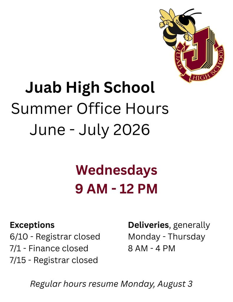 UPDATED summer hours for Juab HS