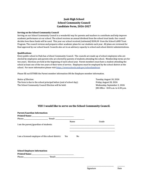 Juab HS Community Council Candidate Form
