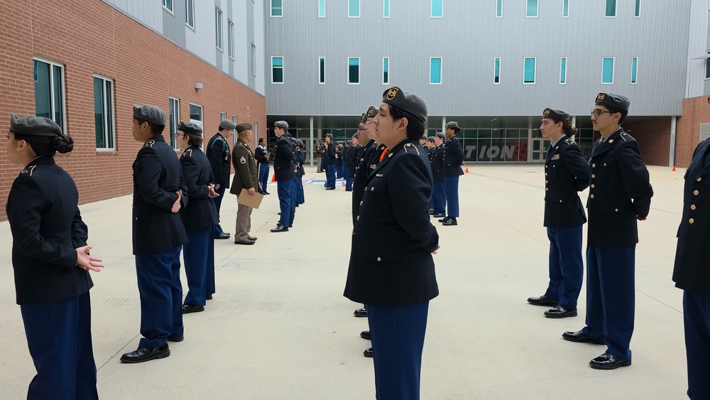 JROTC cadets on the drill pad during inspection