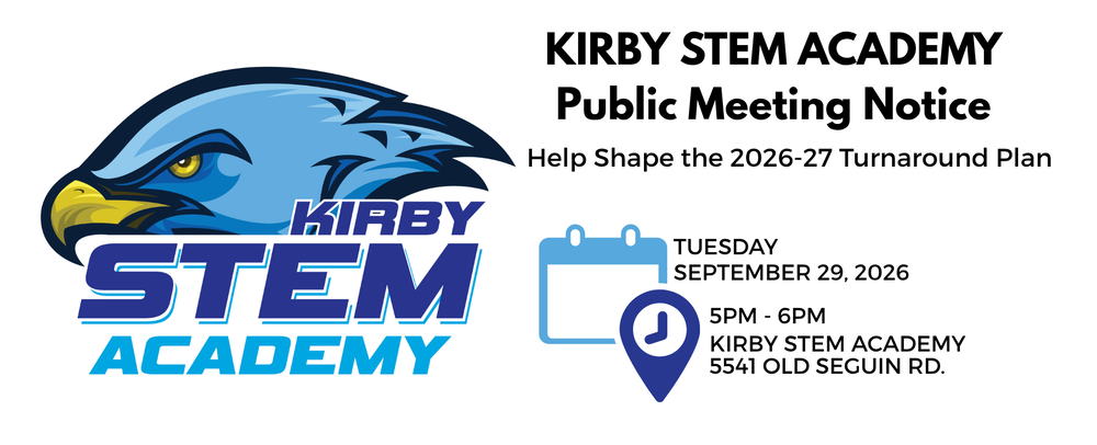 Kirby STEM Academy logo and Public Meeting Notice