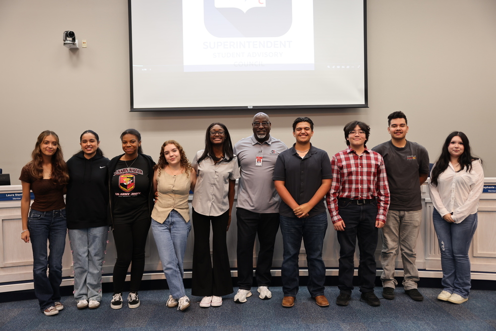 Group of Students with the Superintendent