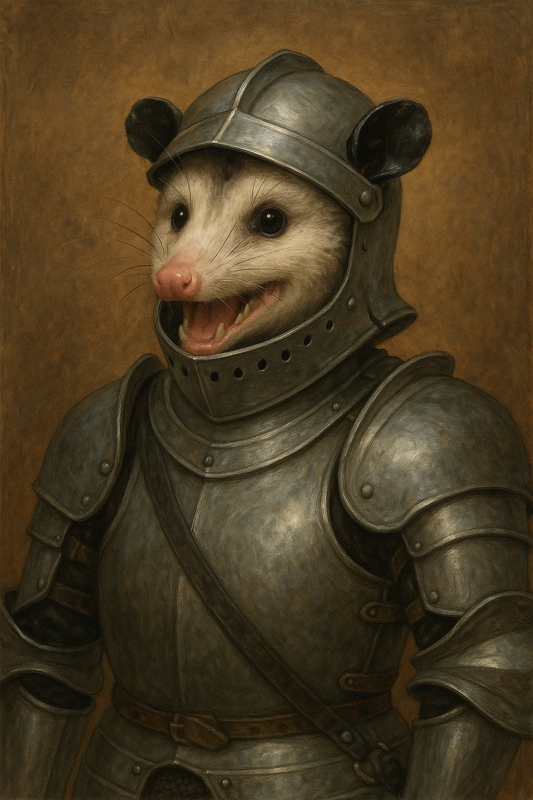 opossum in knight's armor