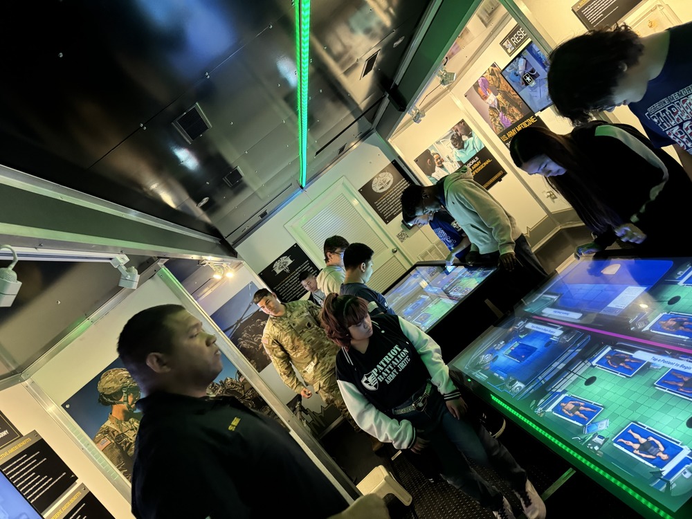 VMHS students interact with exhibits in the US Army Medical Career Exploration trailer