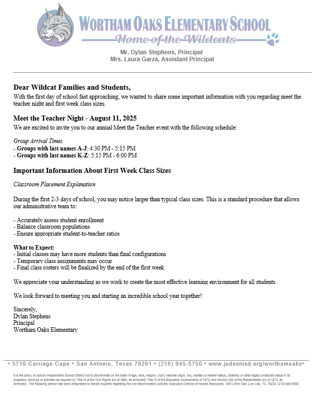 August Information- Wortham