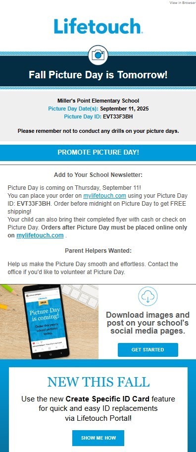 Reminder! Picture day is tomorrow, Thursday, September 11th!