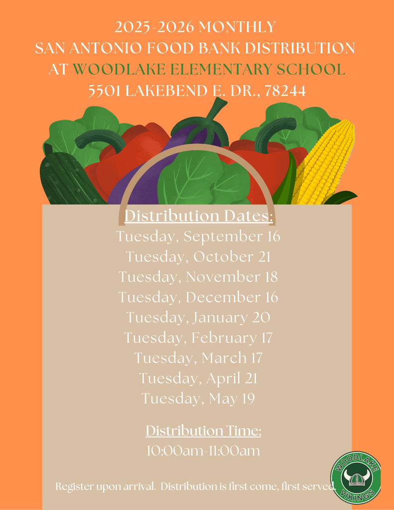 Please share with family and friends that this Tuesday is the first SA Food Bank distribution day at Woodlake.