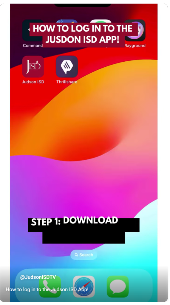 Screen snip of phone screen to the start of the JISD mobile app login tutorial