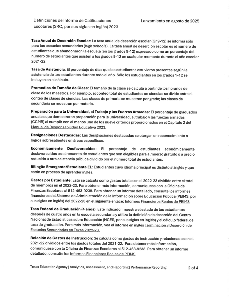 Texas Education Agency Hopkins Report Card