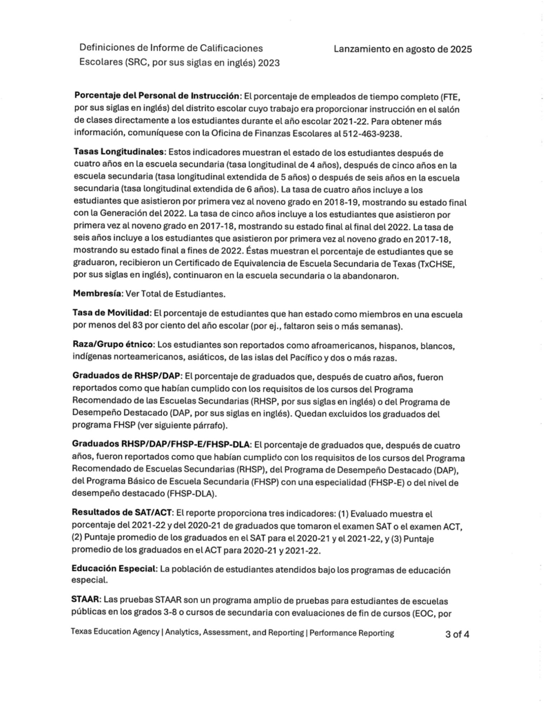 Texas Education Agency Hopkins Report Card