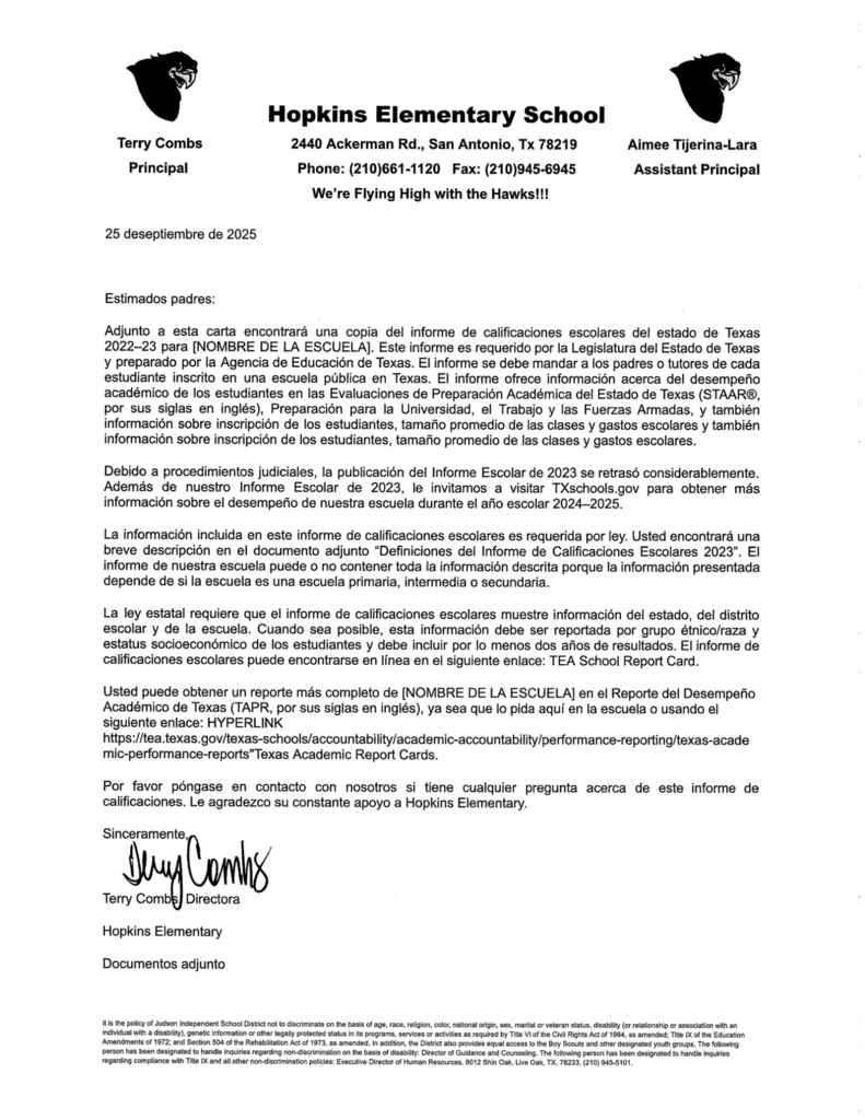 Texas Education Agency Hopkins Report Card