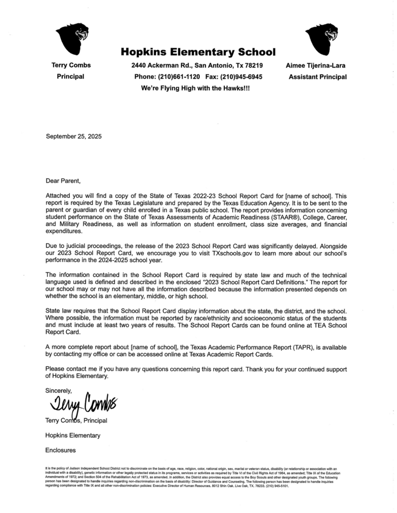 Texas Education Agency Hopkins Report Card