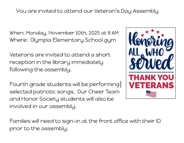 Veterans Day Ceremony 11/10/2025 @ 9am