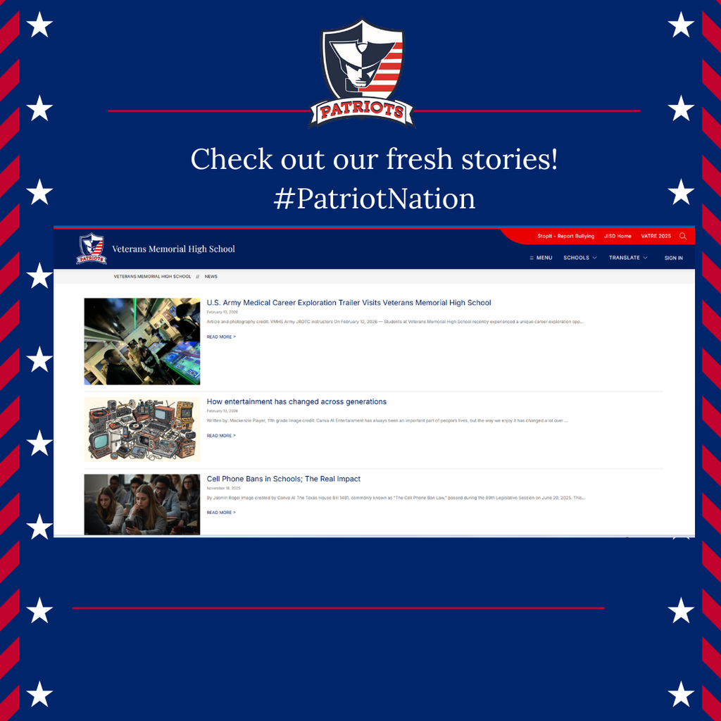 Screen shot of the VMHS website's news section with three articles showing