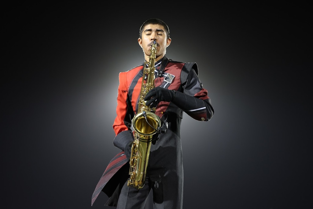 Band student playing the saxaphone