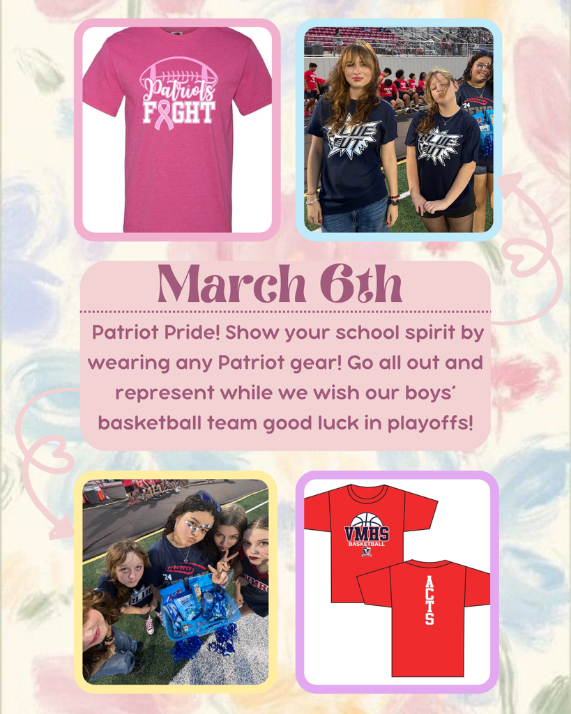 Spirit week flyer for March 6 Patriot Pride day