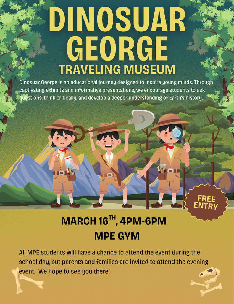 Please join us on March 16th from 4pm to 6pm for the Dinosaur George Traveling Museum.
