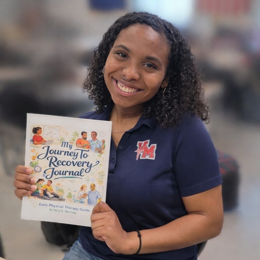 Holly holding her publication so we can see the front cover