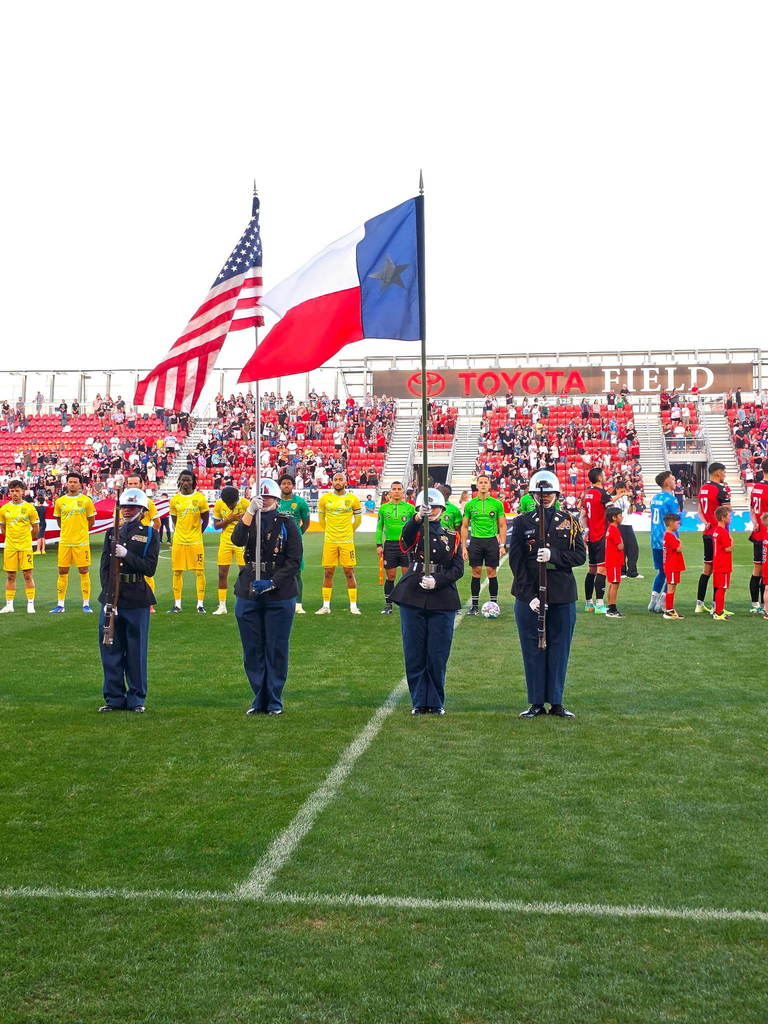 JROTC cadets present the colors on the Toyota Field for the San Antonio FC game